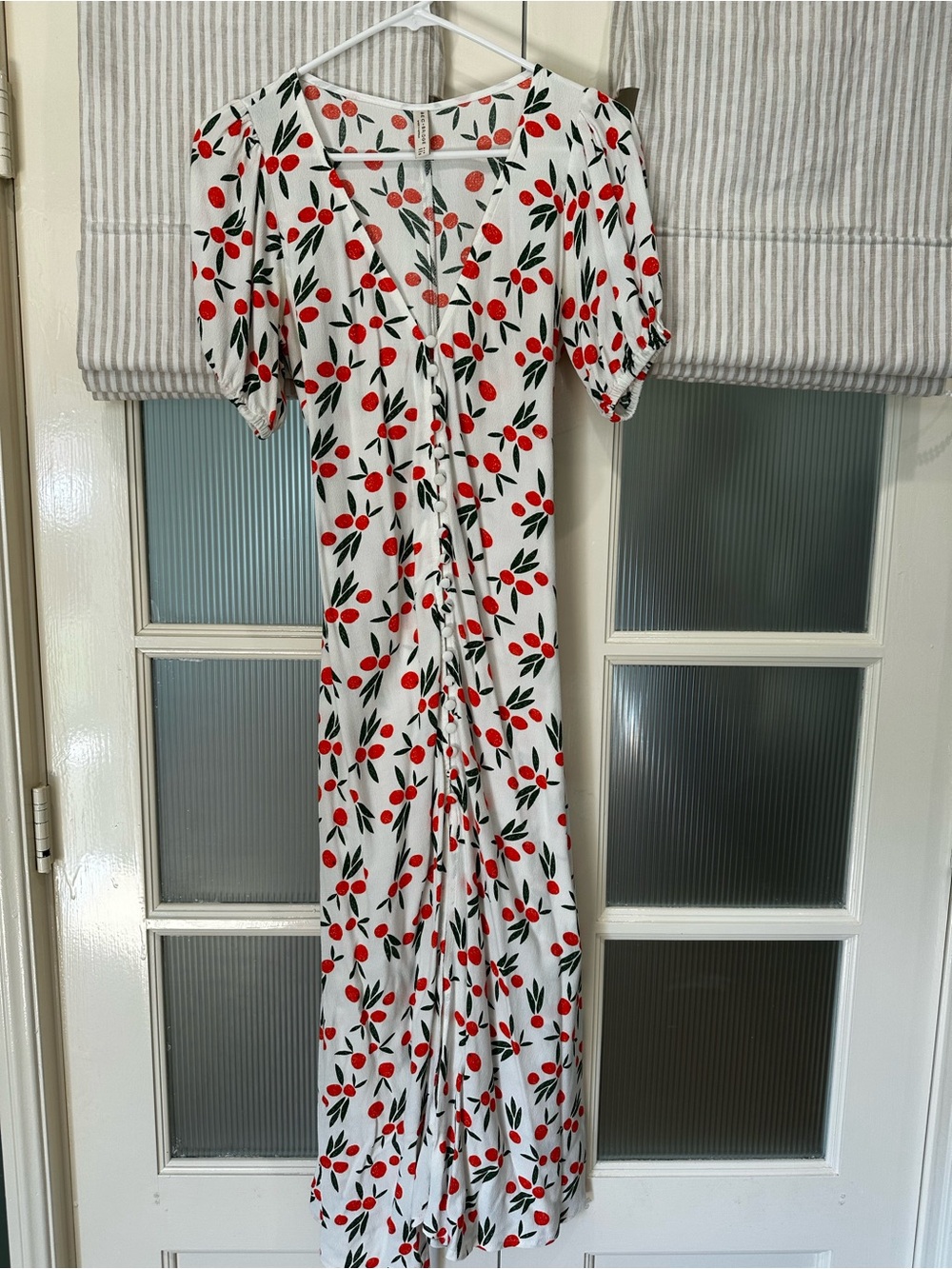Bec & Bridge White Midi Dress with Red Cherry Print